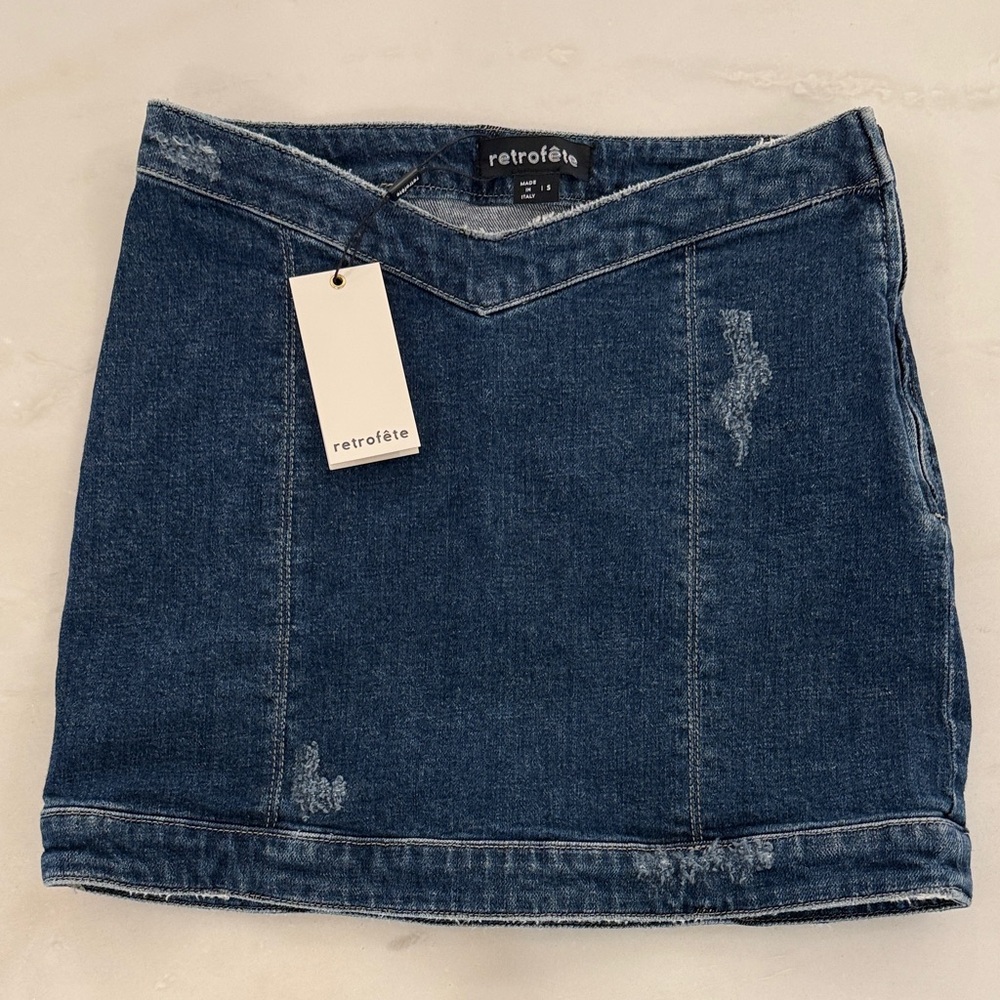 Retrofête Blue Denim Mini Skirt. Made in Italy.